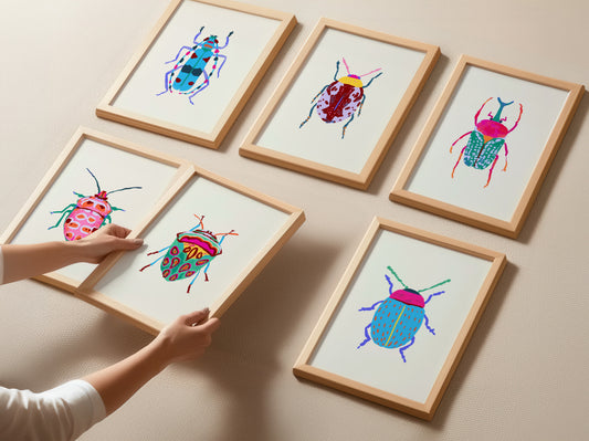 Colorful Beetles Art Prints - Set of 6