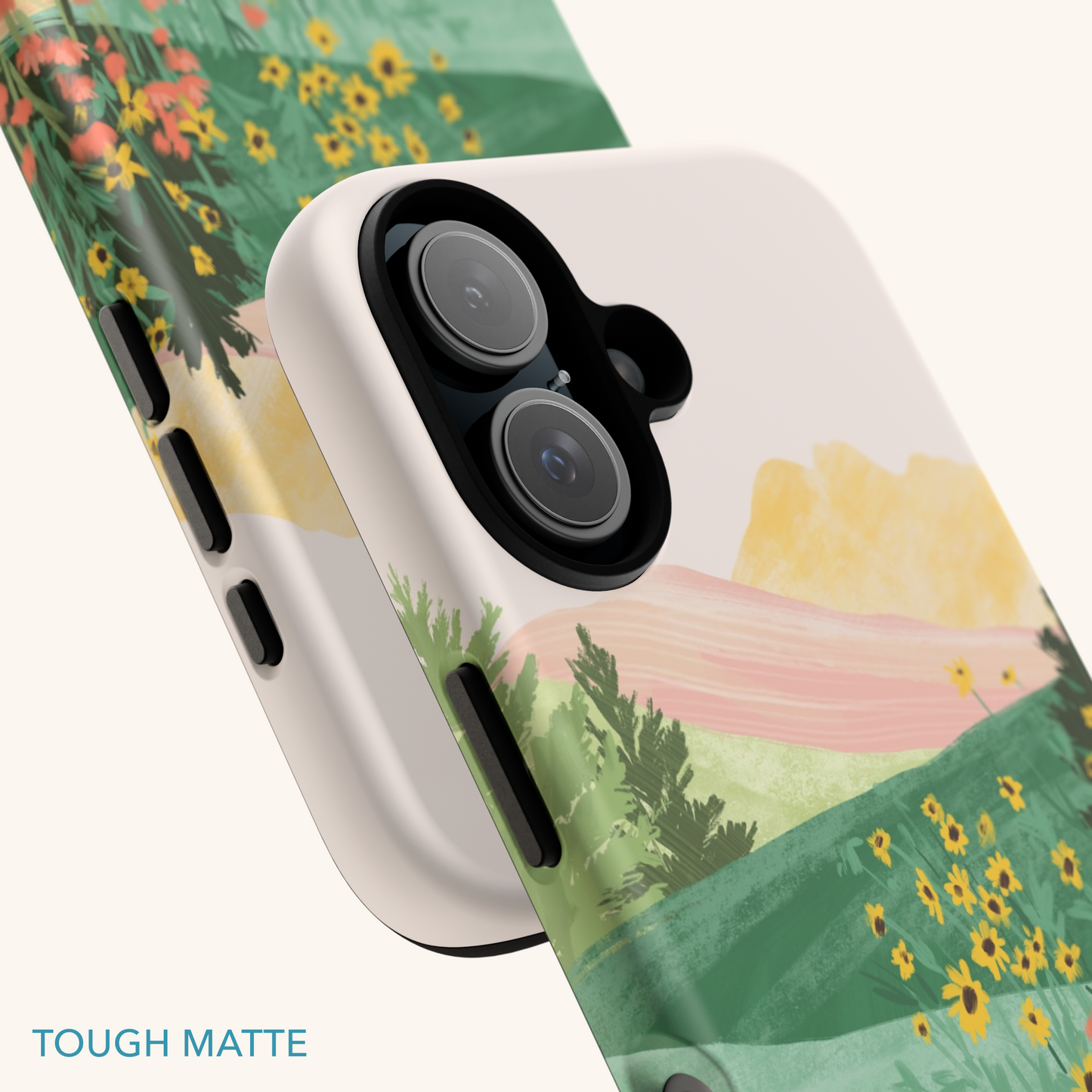 Tough Phone case with a scenic design of mountains and flowers by Sun Lee