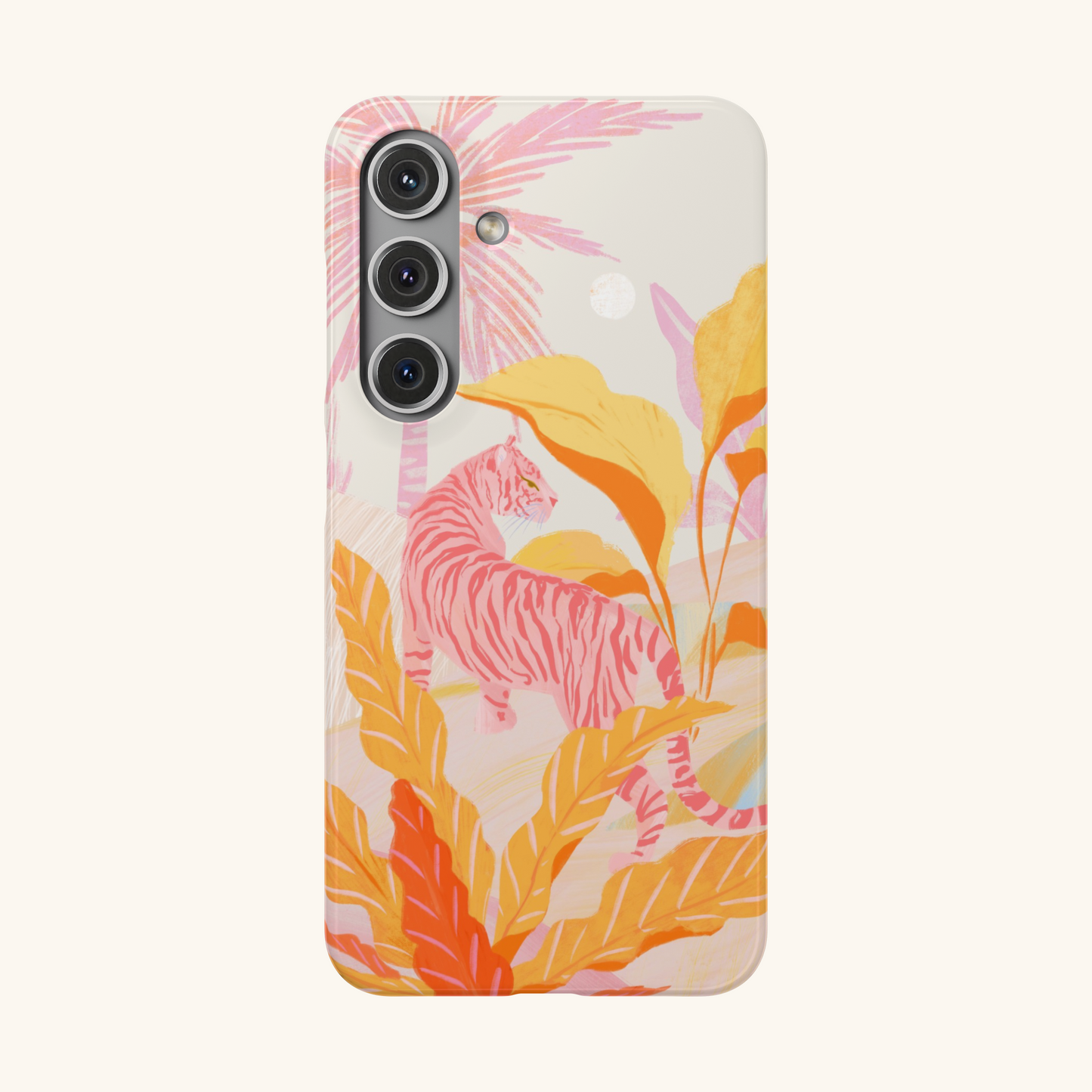 Phone case with a pink tiger in pink jungle design