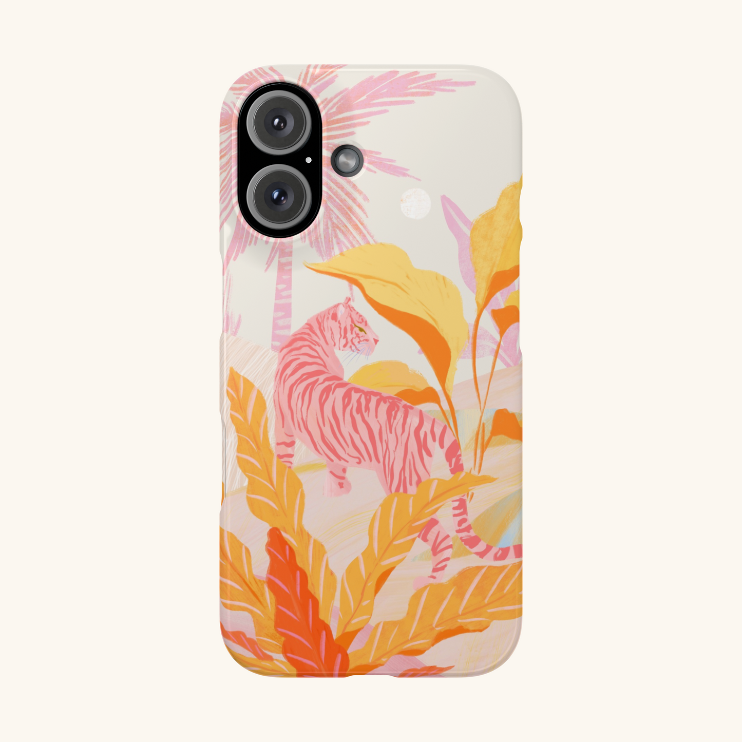 Phone case with a pink tiger in pink jungle design