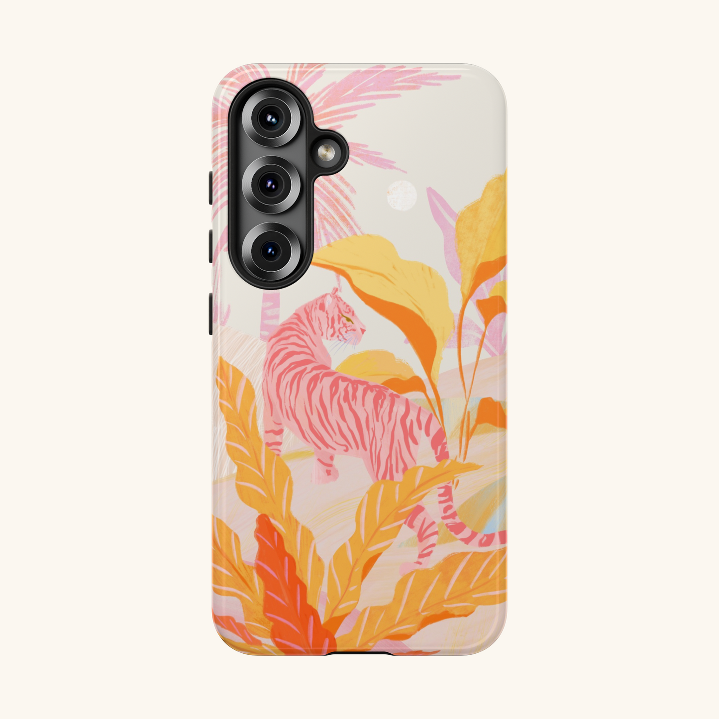 Phone case with a pink tiger in pink jungle design