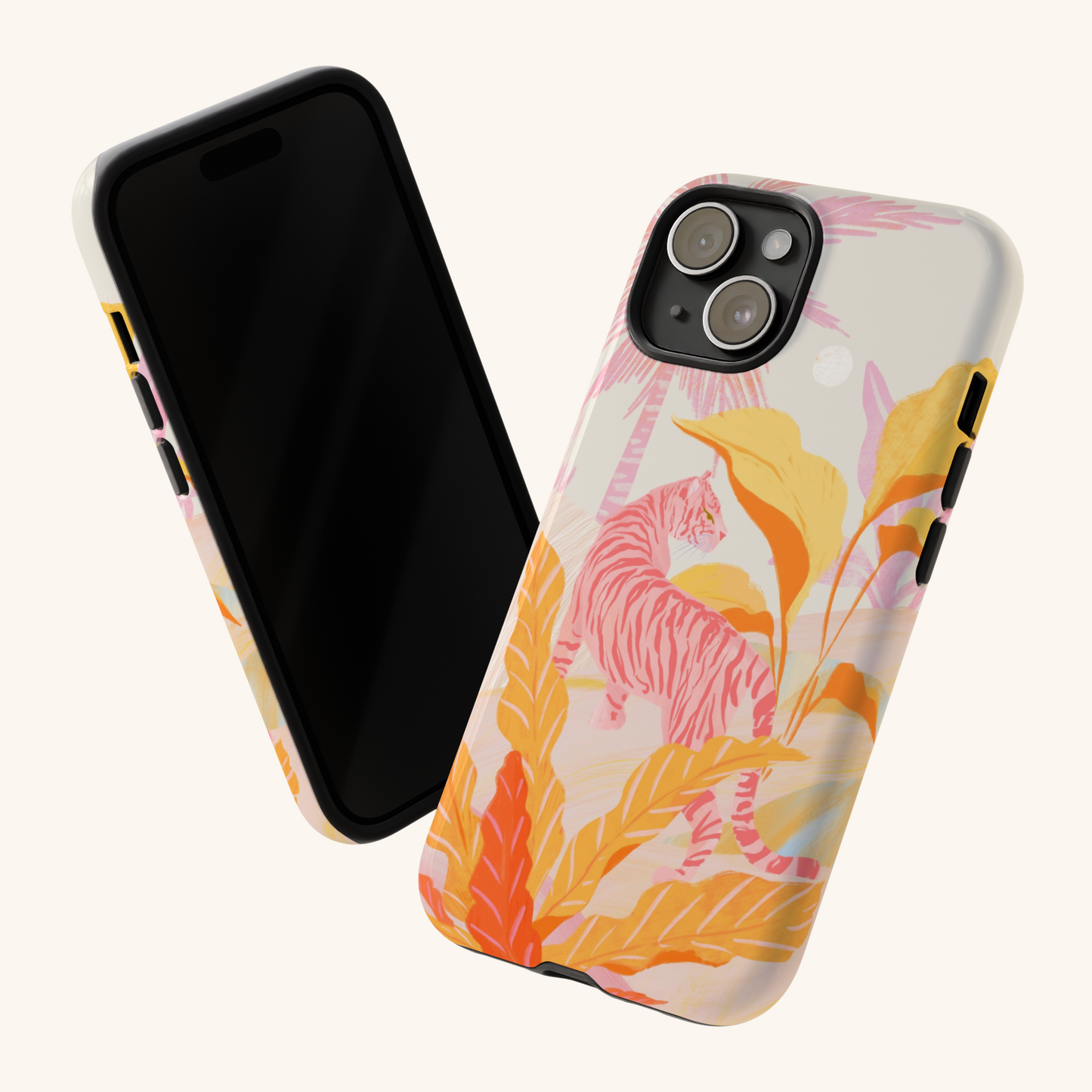 Phone case with a pink tiger in pink jungle design