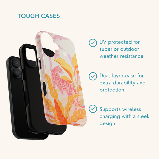 Phone case with a pink tiger in pink jungle design