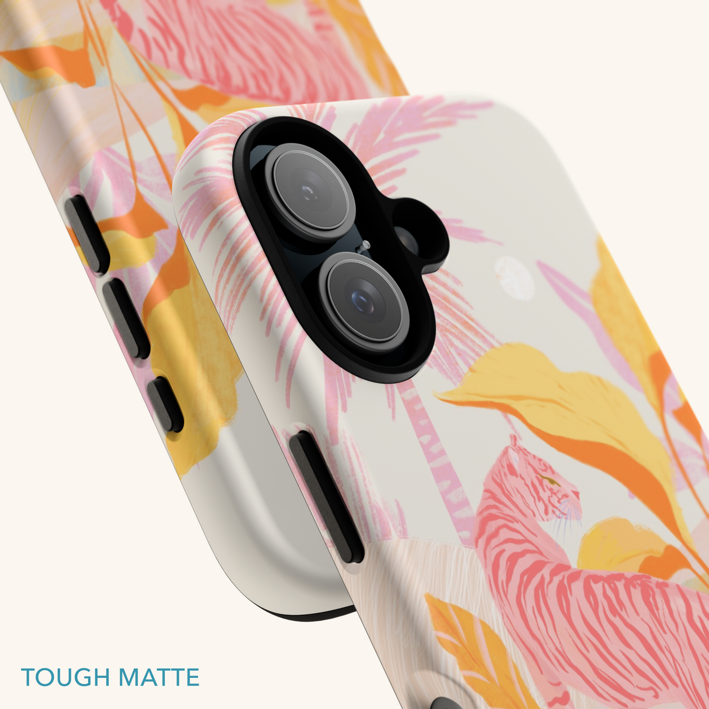 Phone case with a pink tiger in pink jungle design