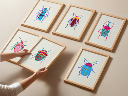 Colorful Beetles Art Prints - Set of 6