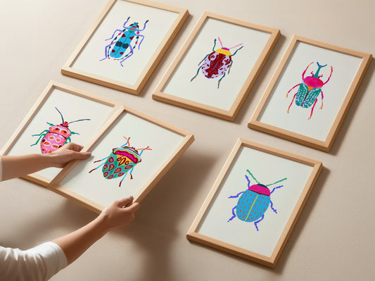 Colorful Beetles Art Prints - Set of 6