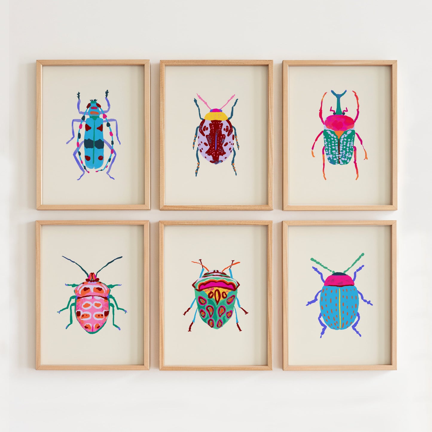 Colorful Beetles Art Prints - Set of 6