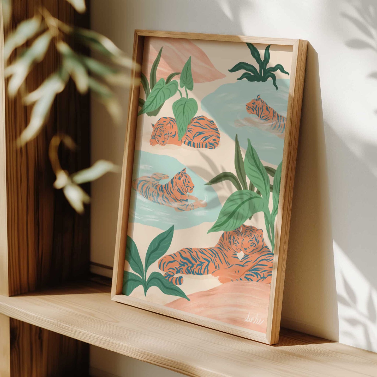 Nature-inspired tiger artwork featuring majestic tigers resting peacefully in a tranquil setting.