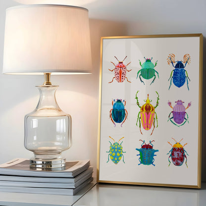 Colorful beetles illustration print