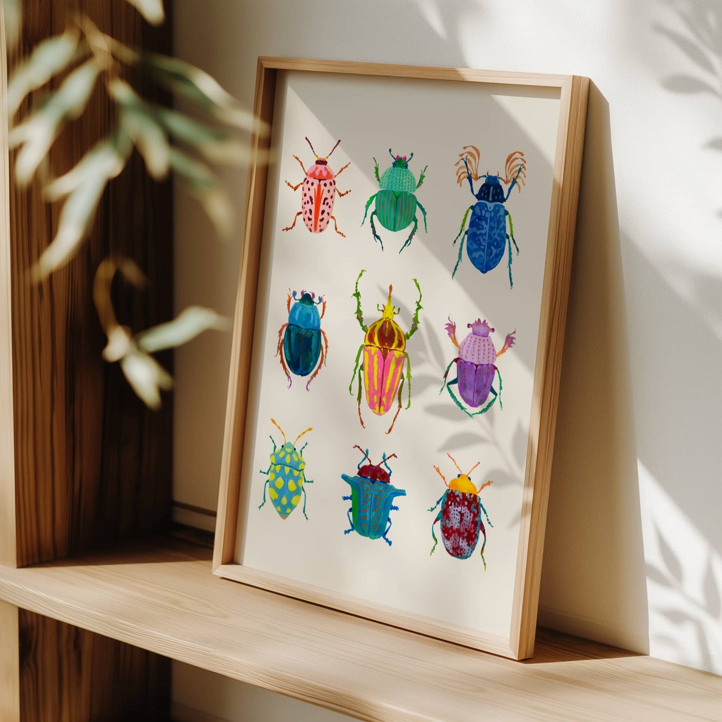 Colorful beetles illustration print
