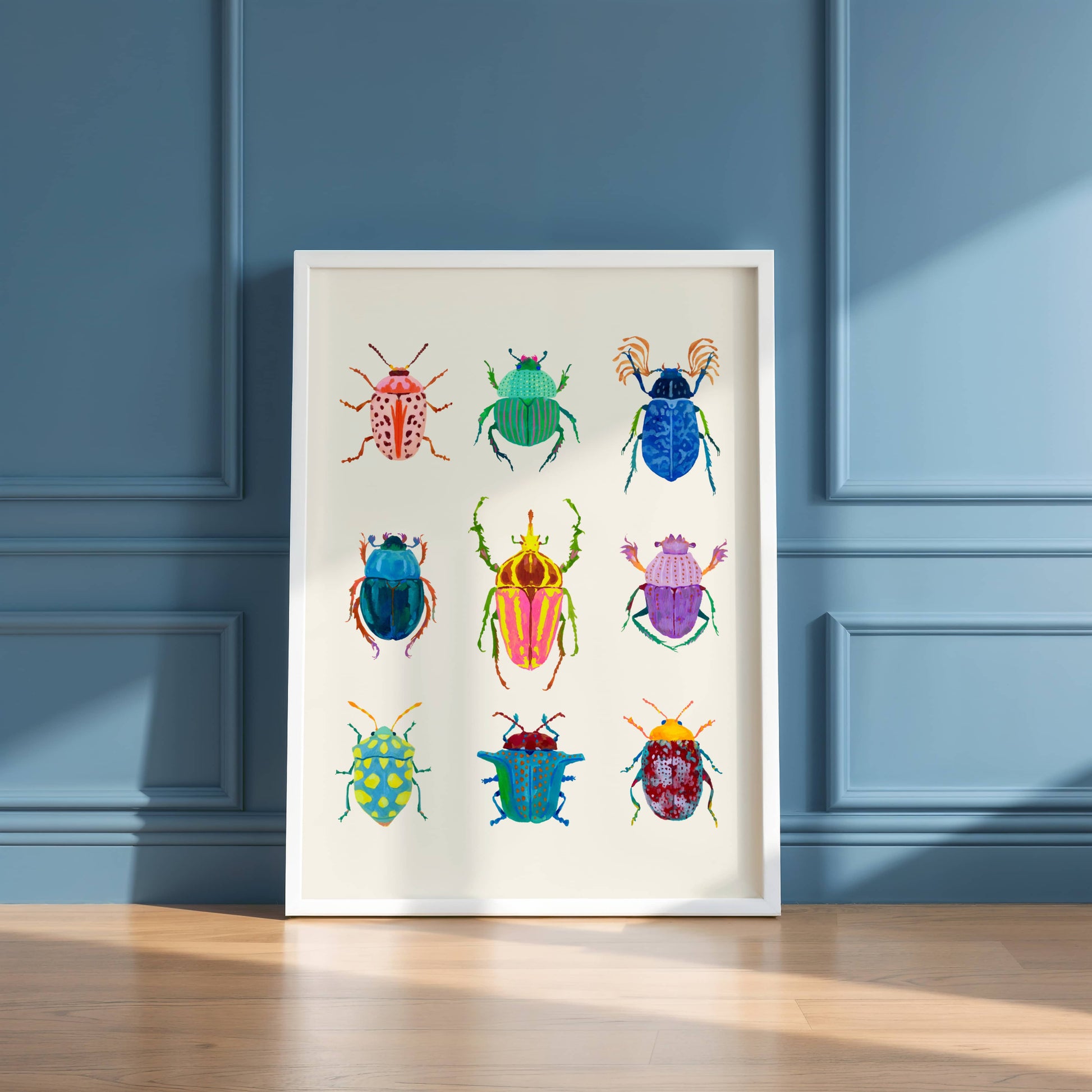 Colorful beetles illustration print