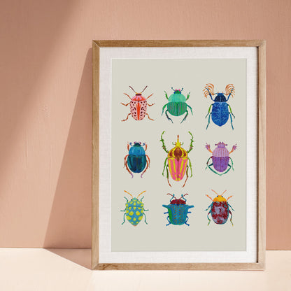 Watercolor & Gouache Colorful beetles print