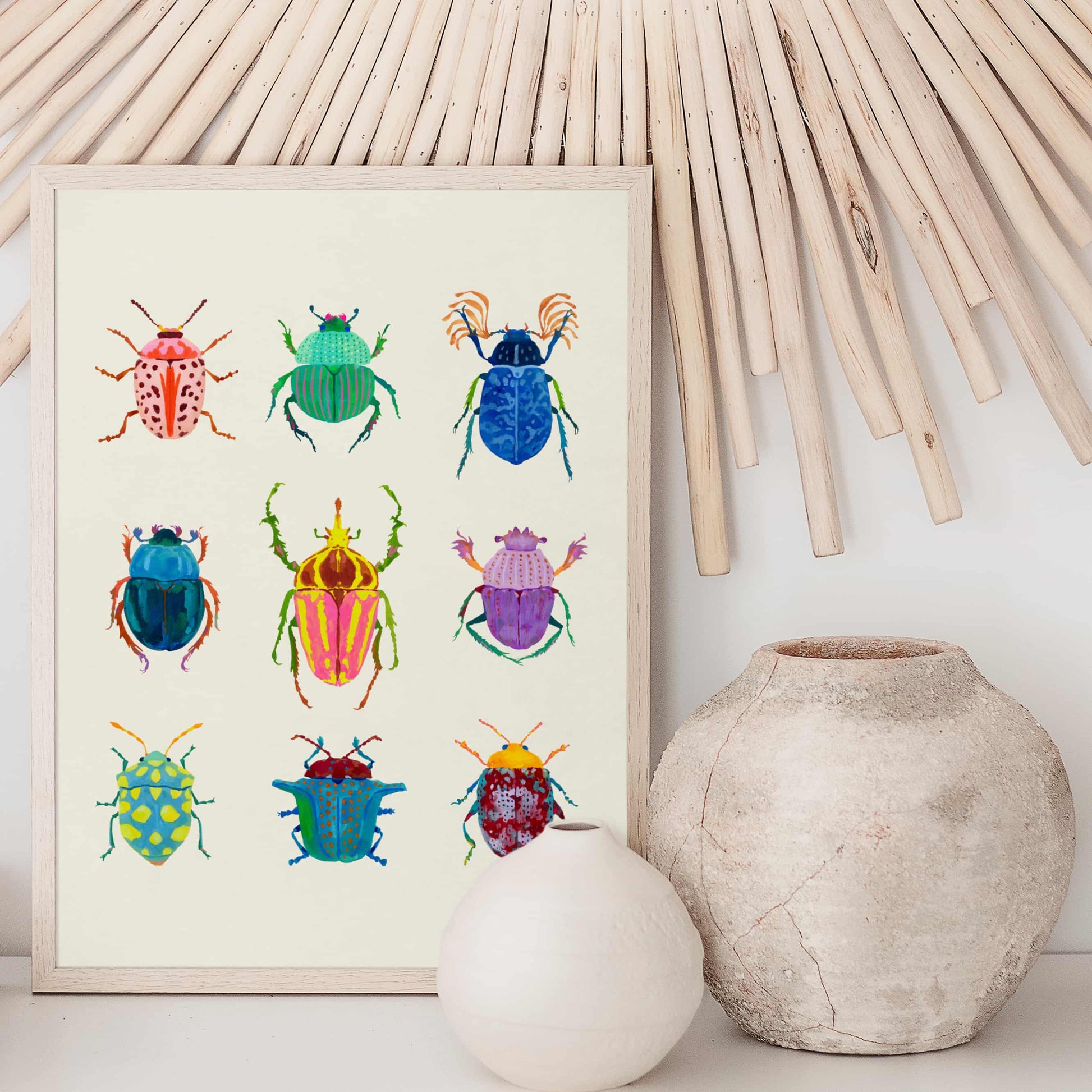 Watercolor & Gouache Colorful beetles print
