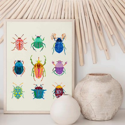 Watercolor & Gouache Colorful beetles print