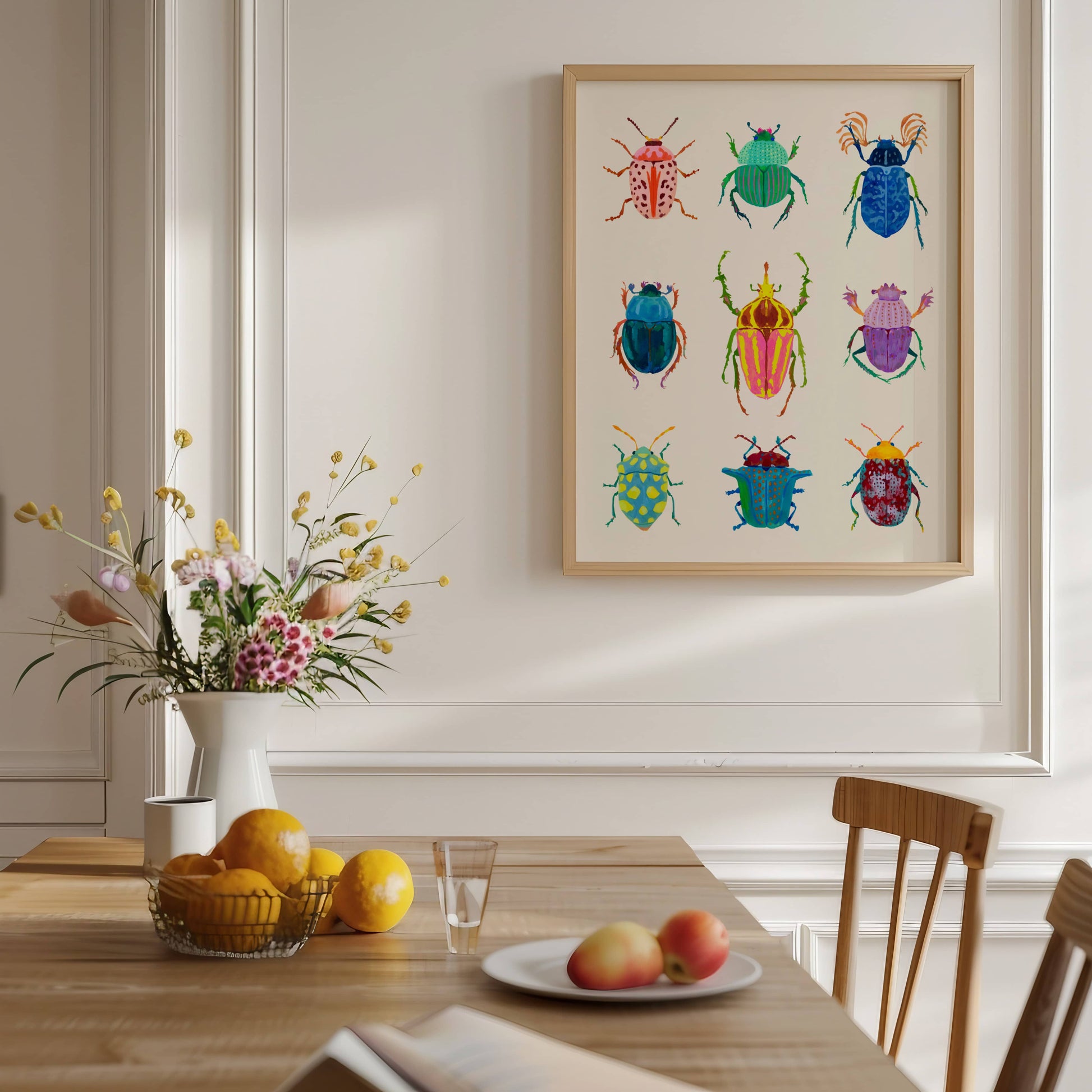 Colorful beetles illustration print