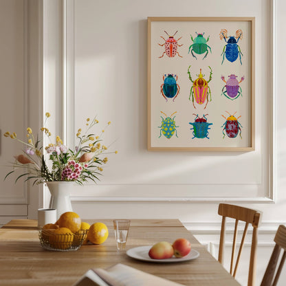 Colorful beetles illustration print