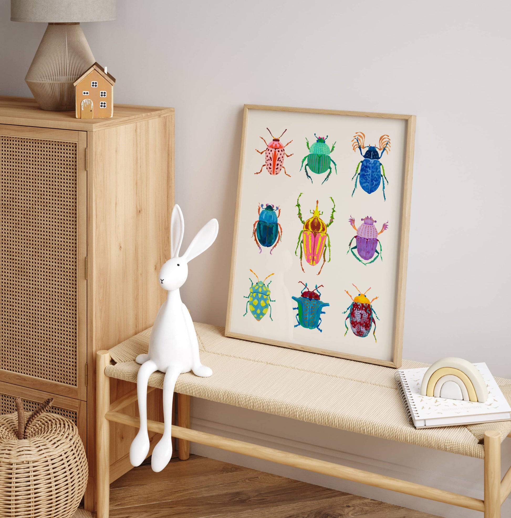 Colorful beetles illustration print