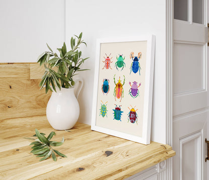 Colorful beetles illustration print