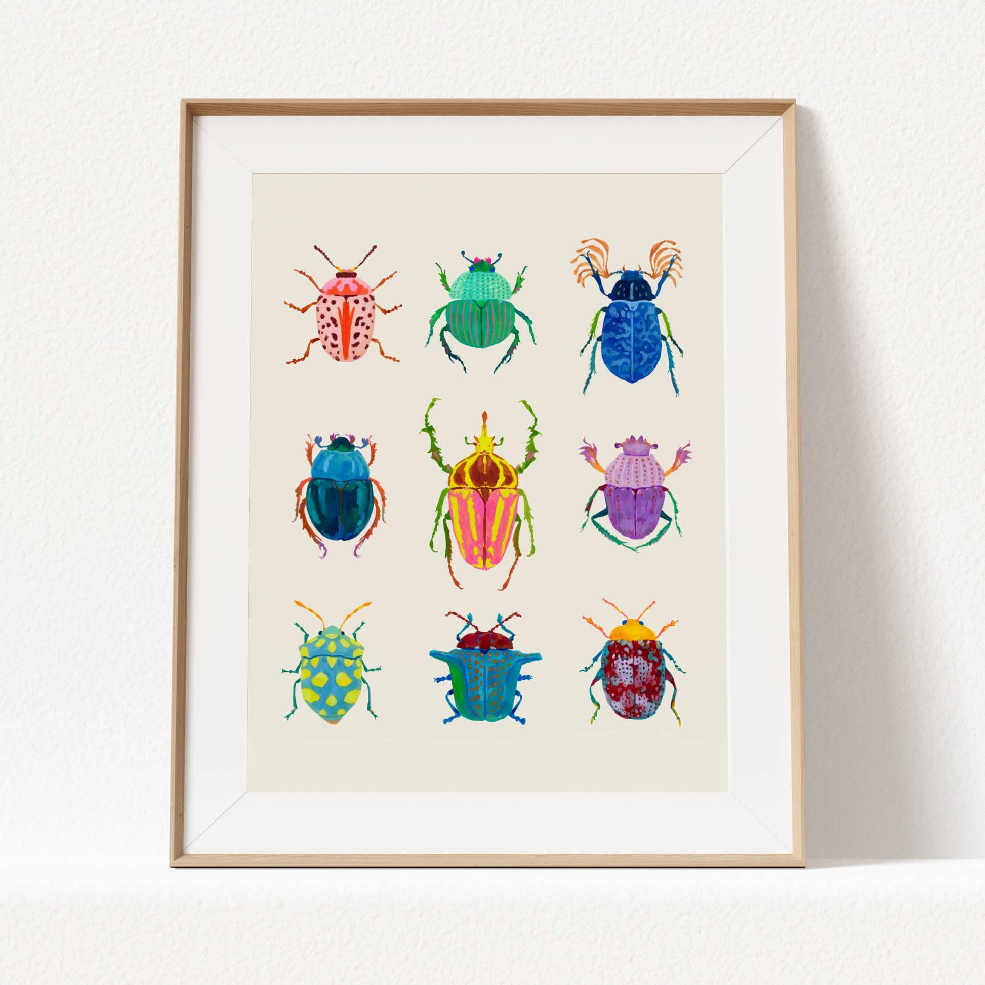 Watercolor & Gouache Colorful beetles print