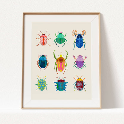 Watercolor & Gouache Colorful beetles print