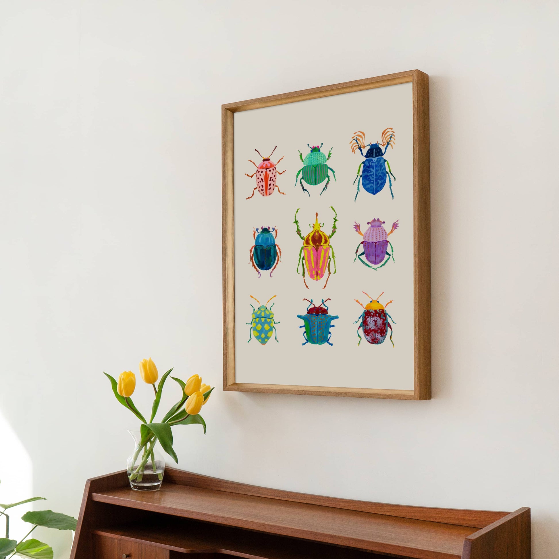 Colorful beetles illustration print