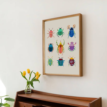 Colorful beetles illustration print