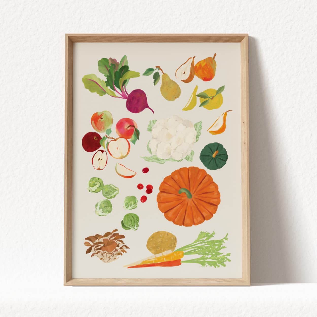 art print featuring fall vegetables and fruits  by sun lee