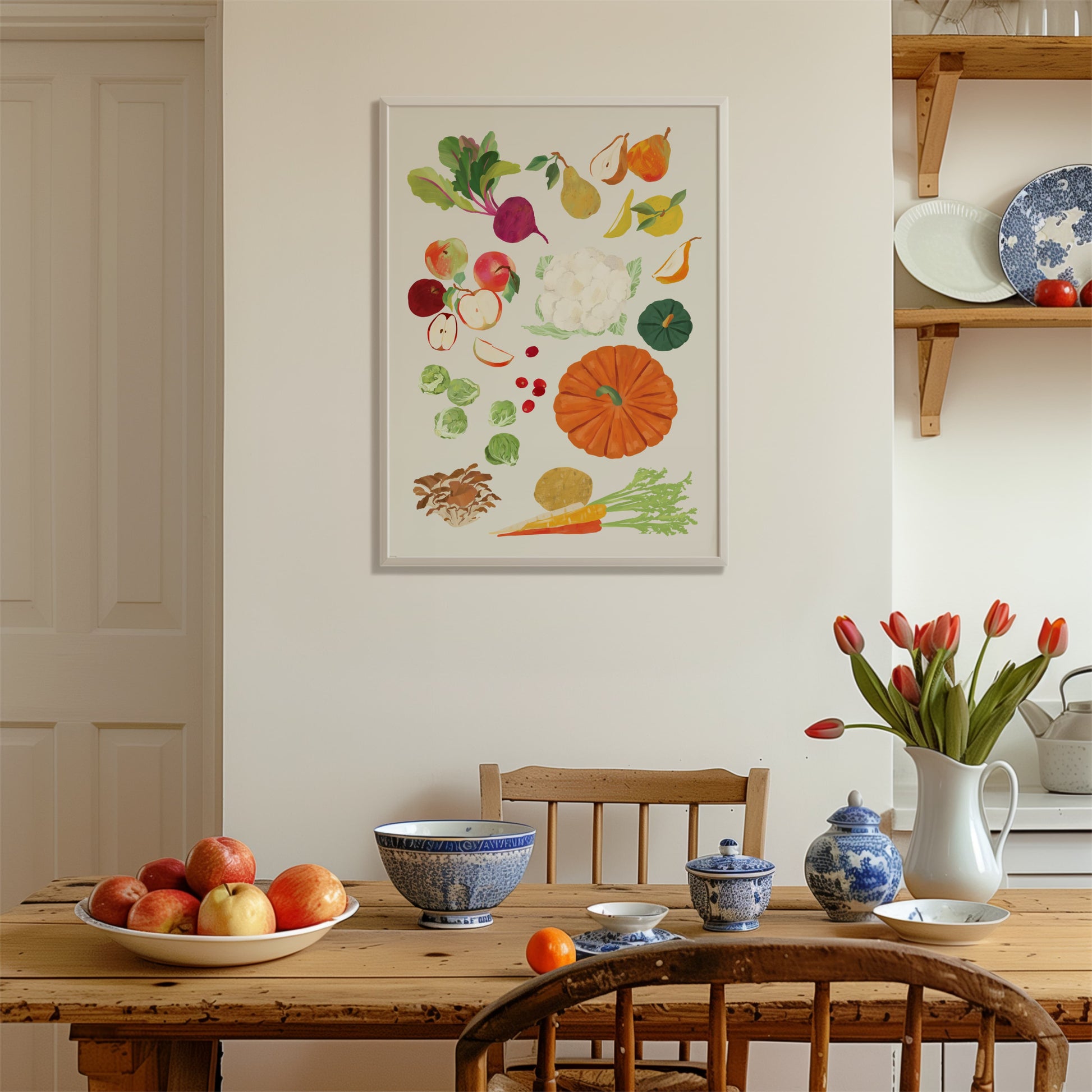 art print featuring fall vegetables and fruits  by sun lee