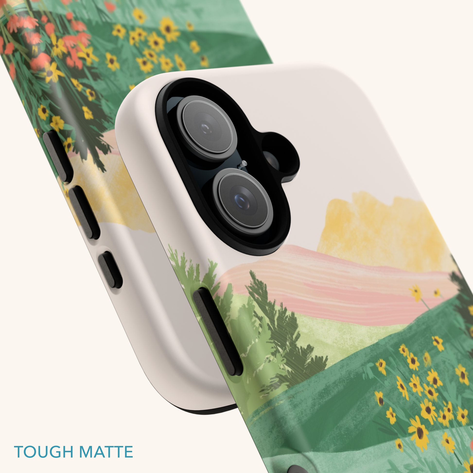 Tough Phone case with a scenic design of mountains and flowers by Sun Lee