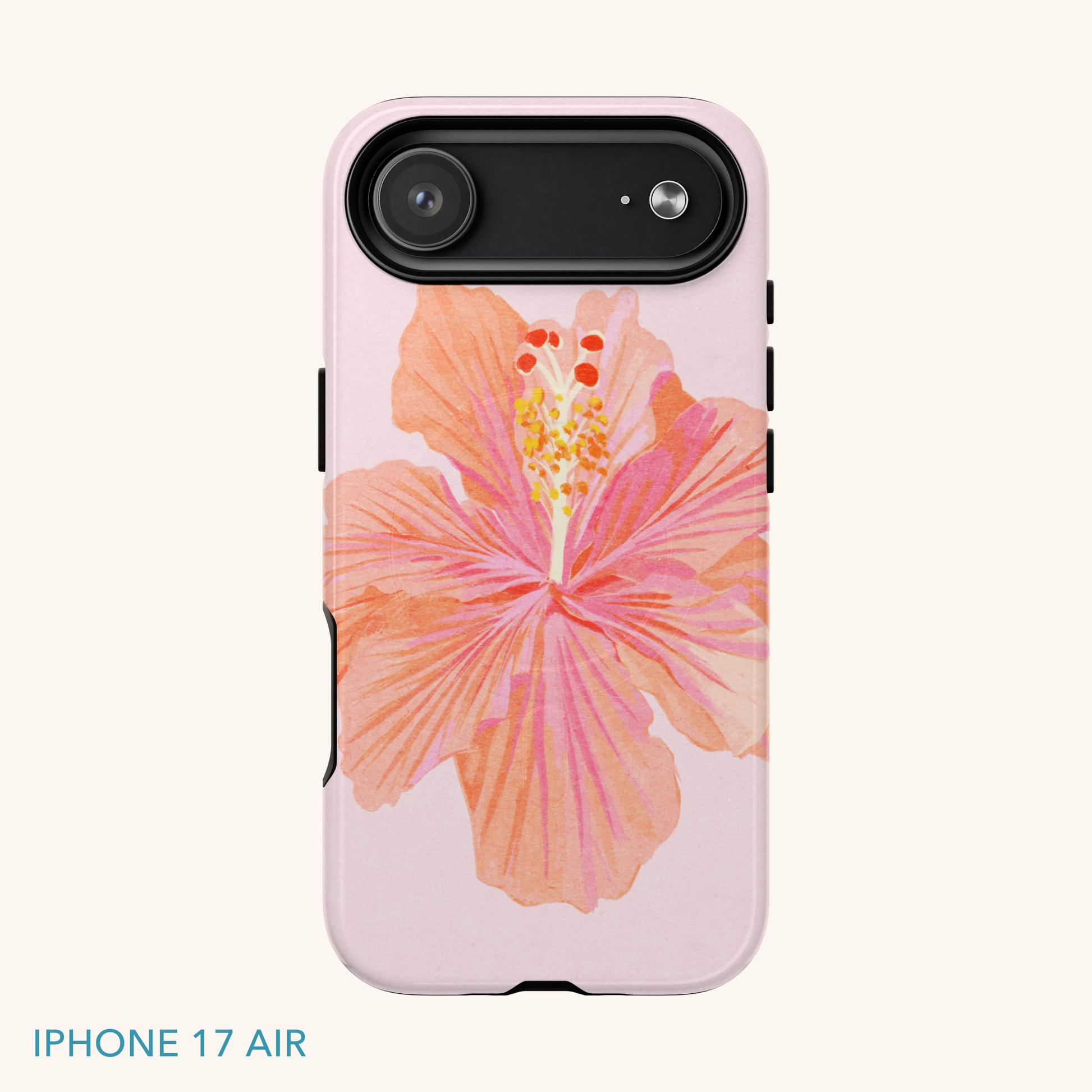 iPhone 17 air case with a pink hibiscus floral design
