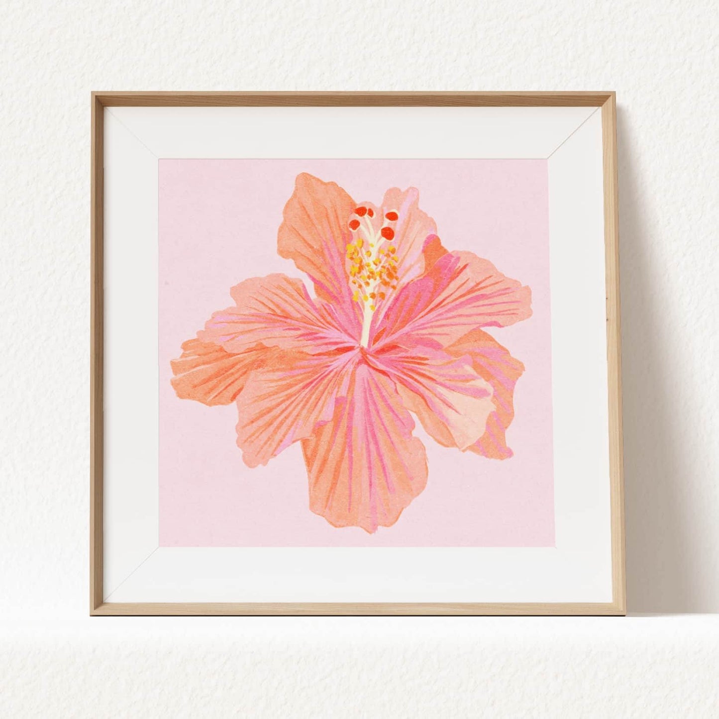 Vibrant illustration of a hibiscus flower inspired by a summer garden – delicate textures and natural elegance in floral art print for nature-inspired home decor