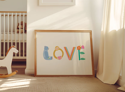 Art print featuring playful typography in cheerful colors with textured brushstrokes – vibrant and creative illustration for children's rooms and playful home decor