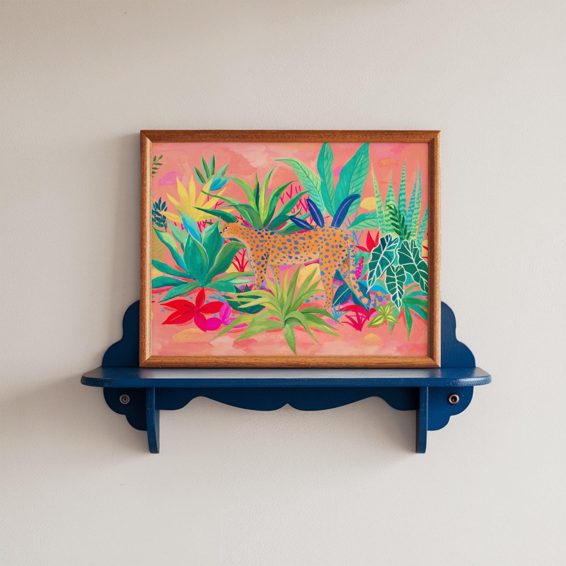 Botanical Giclée print featuring a cheetah surrounded by vibrant succulents.