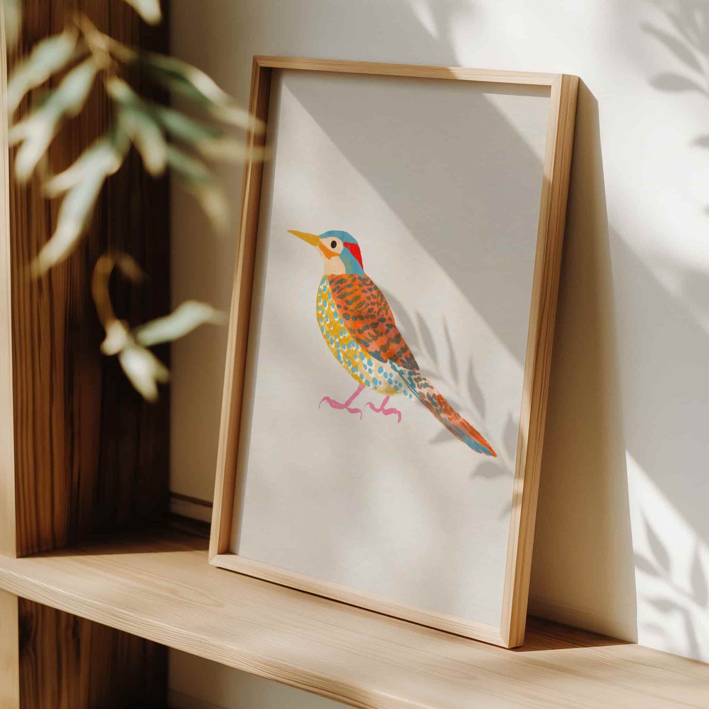 Northern Flicker woodpecker illustrated with warm tones and soft textures.