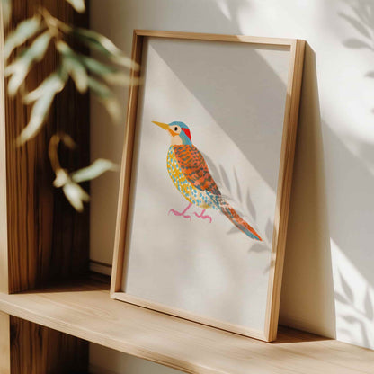 Northern Flicker woodpecker illustrated with warm tones and soft textures.