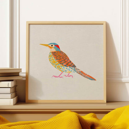 Northern Flicker woodpecker illustrated with warm tones and soft textures.