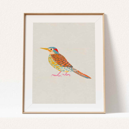 Northern Flicker woodpecker illustrated with warm tones and soft textures.