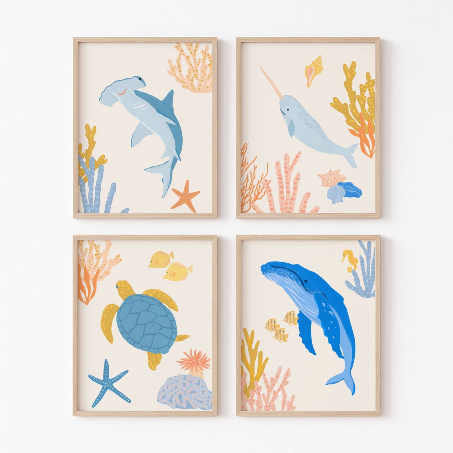 Ocean Animal Art Prints – Set of 4
