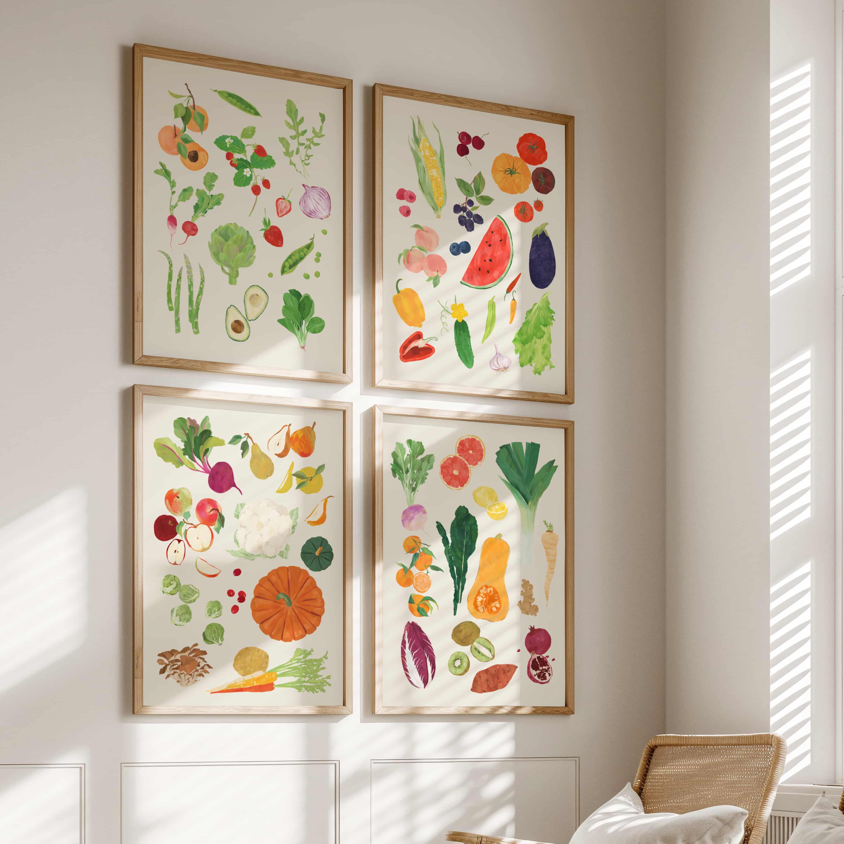 Seasonal Produce Wall Art – Set of 4 Food Charts by Sun Lee – Sun