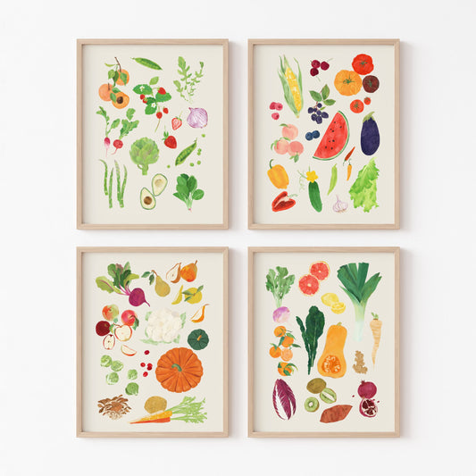 Seasonal Produce Art Prints - Set of 4