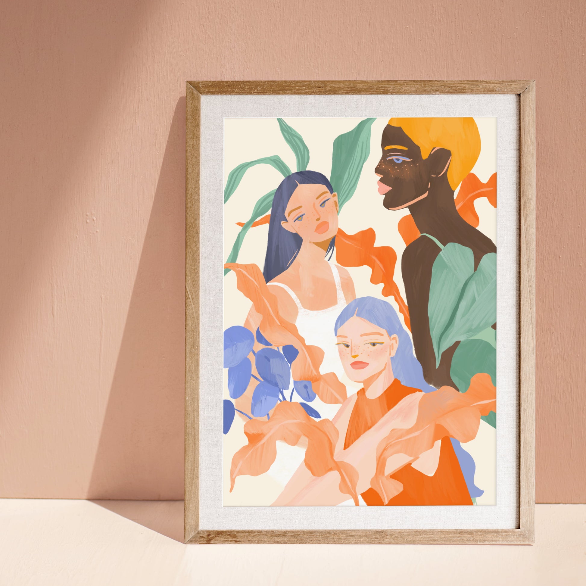 Whimsical giclee art print of women surrounded by plants 