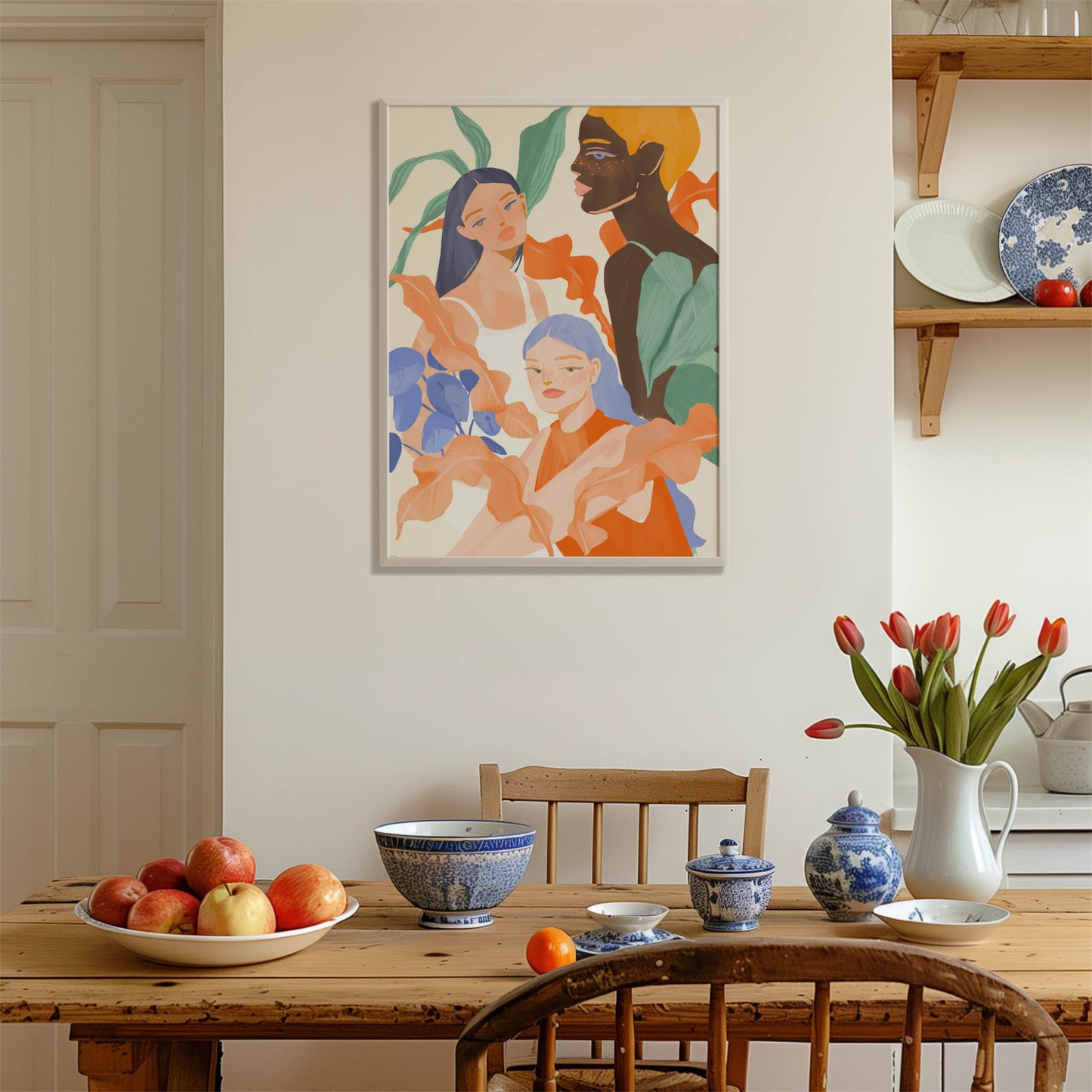 Whimsical giclee art print of women surrounded by plants 