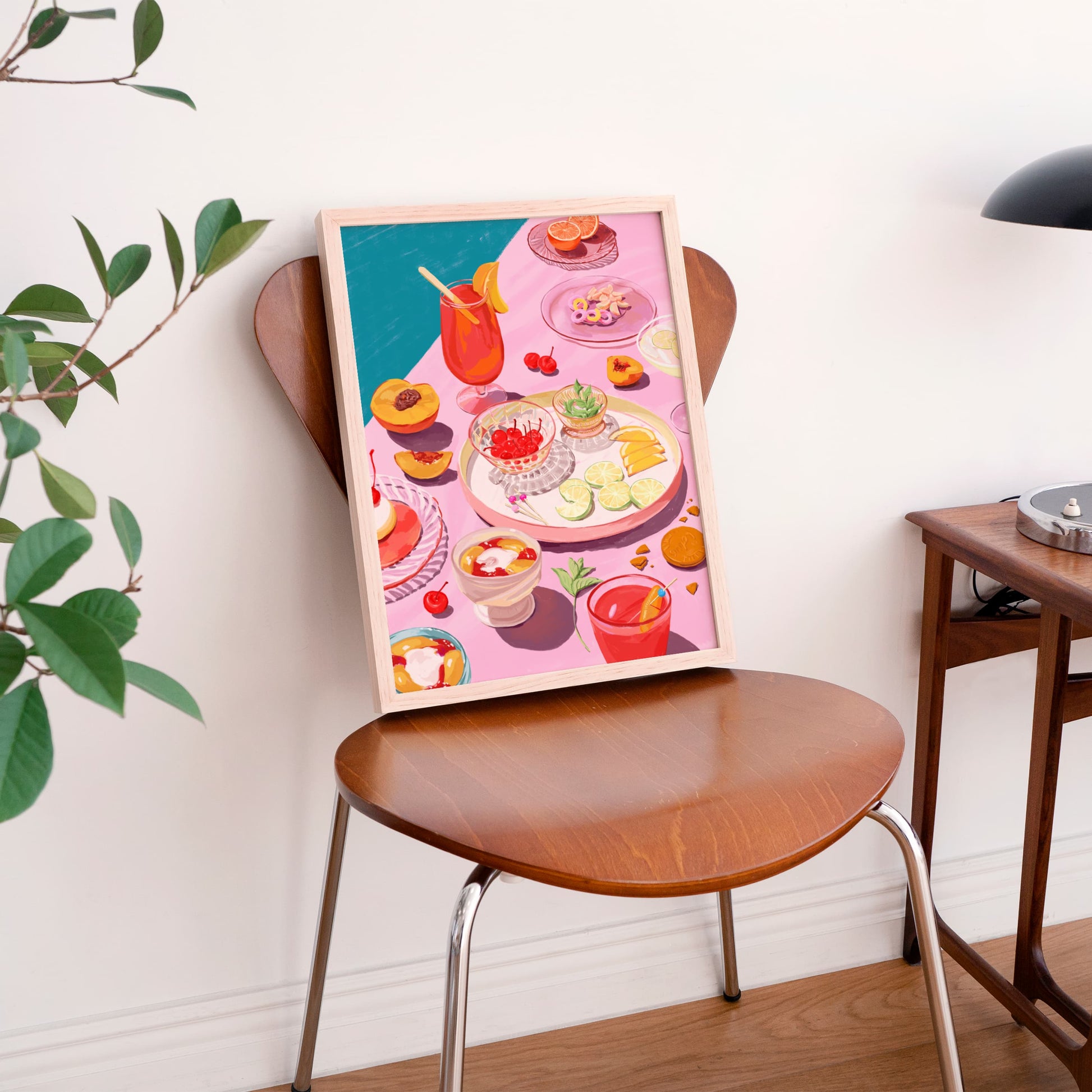 Whimsical summer wall art of candy, drinks, and desserts with bright colors and a poolside feel.