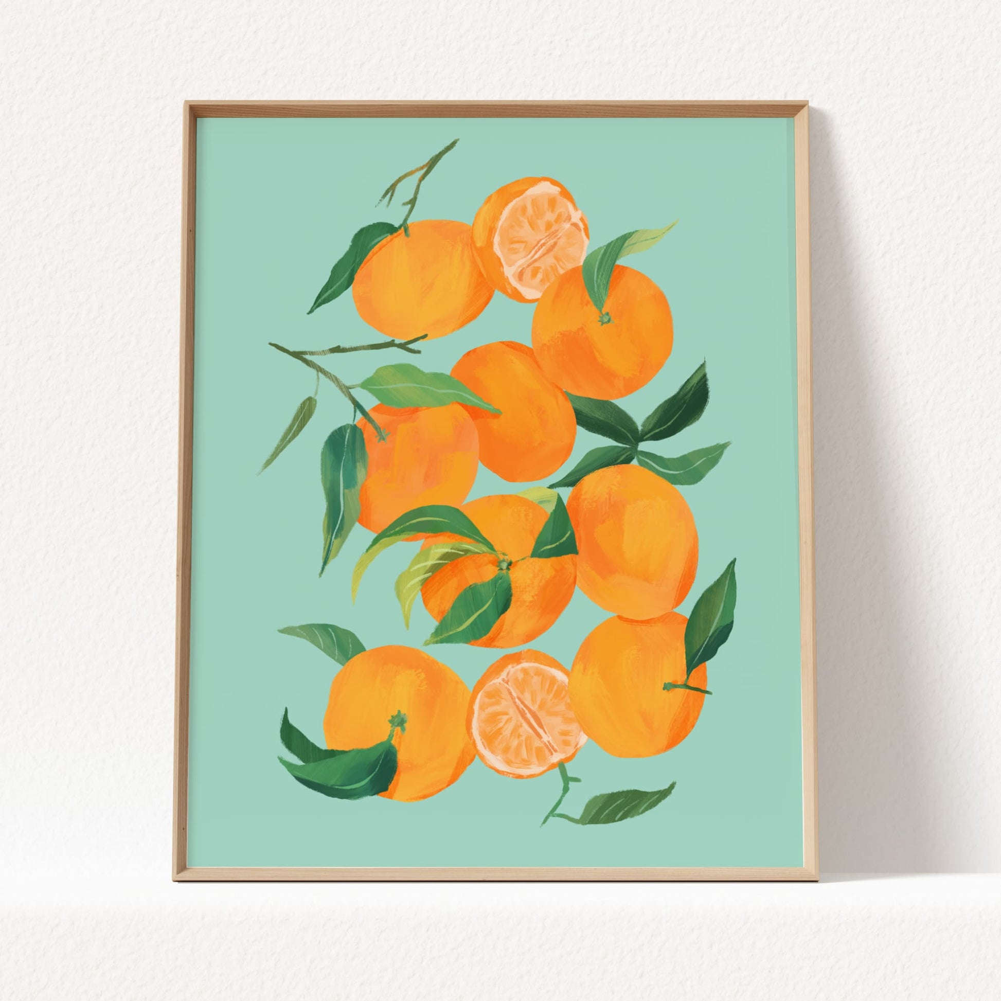 Fresh citrus artwork featuring vibrant tangerines in a colorful arrangement.