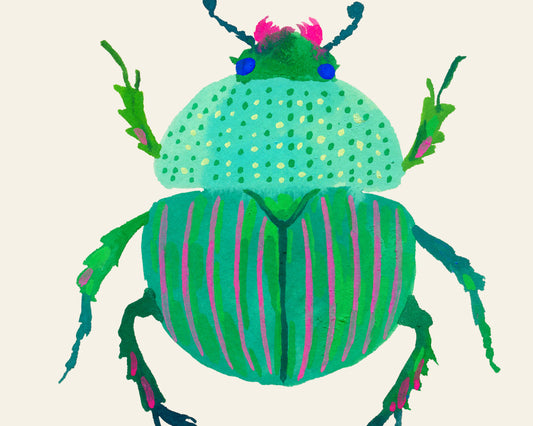 Colorful hand-painted illustration of a beetle by Sun Lee