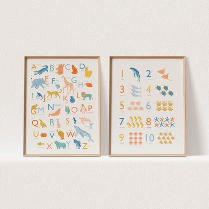 Alphabet and Numbers Art Prints - Set of 2
