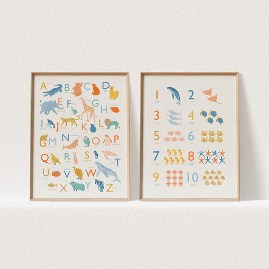 Alphabet and Numbers Art Prints - Set of 2