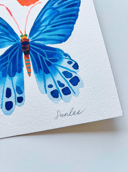 Original gouache, watercolor, and acrylic painting by Sun Lee from the 'Whispers of Spring' collection. This vibrant piece features a whimsical depiction of nature with bright flowers, butterflies, and birds, capturing the energy and beauty of spring. Perfect for nature lovers and those seeking aesthetic watercolor and gouache artwork, bringing joy and color to your space.