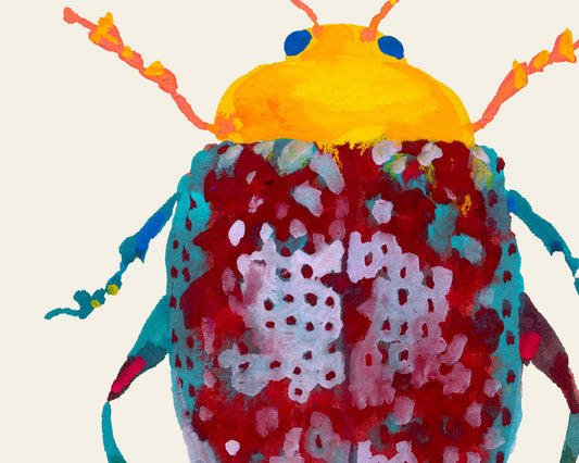 Colorful hand-painted beetle illustration by Sun Lee