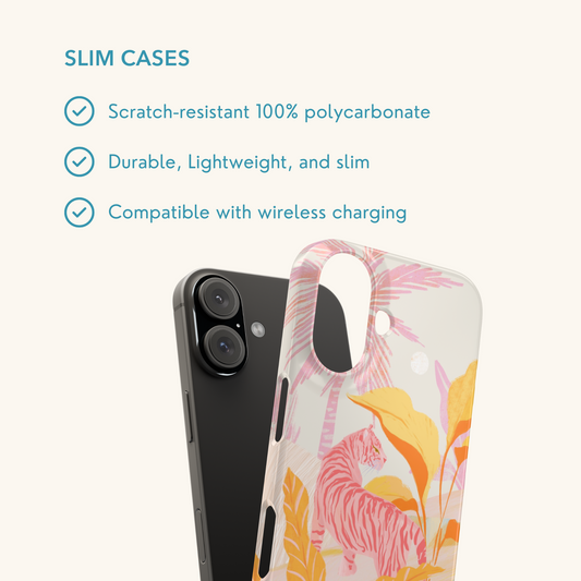 Phone case with a pink tiger in pink jungle design